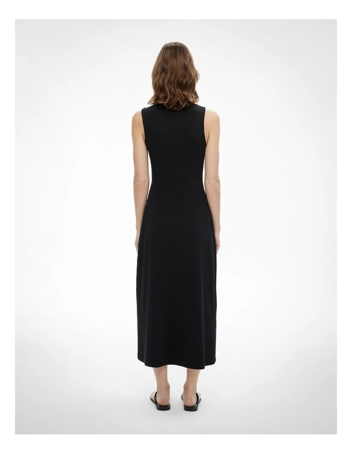 Trim Detail Rib Dress in Black image 4