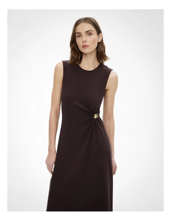 Trim Detail Rib Dress in Espresso image 2