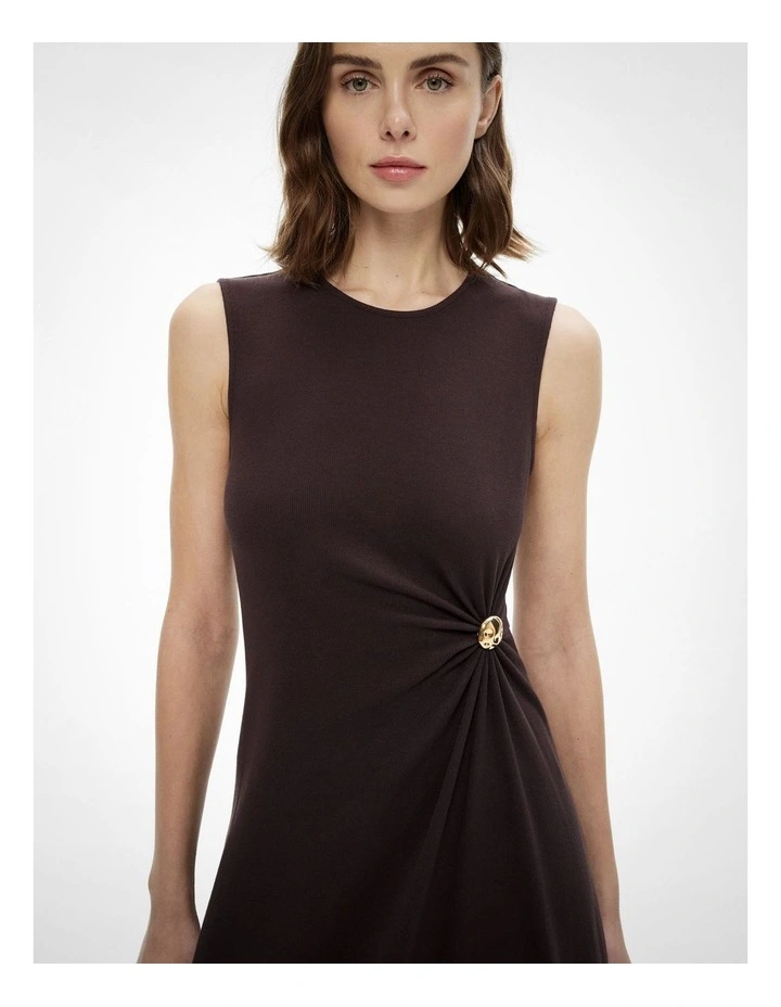 Trim Detail Rib Dress in Espresso image 3