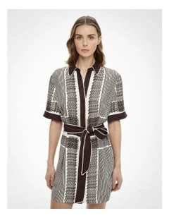 Self Tie Shirt Dress in Scarf Print