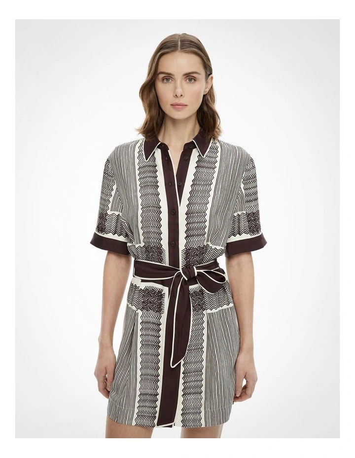 Self Tie Shirt Dress in Scarf Print image 1
