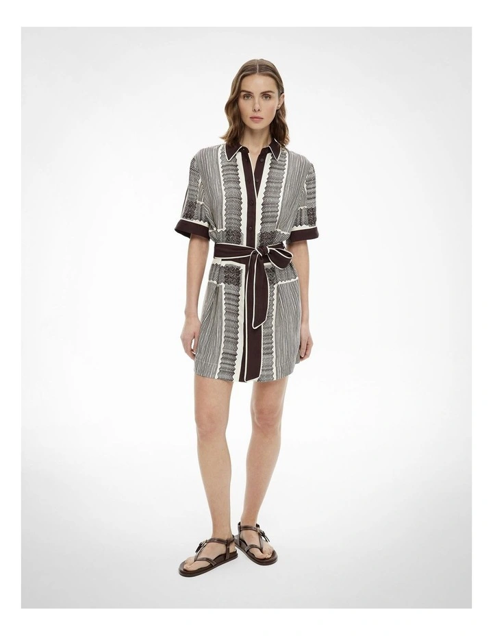 Self Tie Shirt Dress in Scarf Print image 2