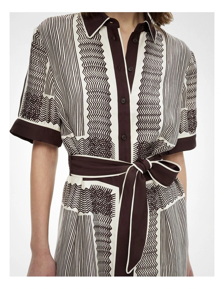 Self Tie Shirt Dress in Scarf Print image 3