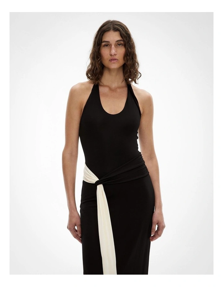 Contrast Drape Dress in Black Multi image 3