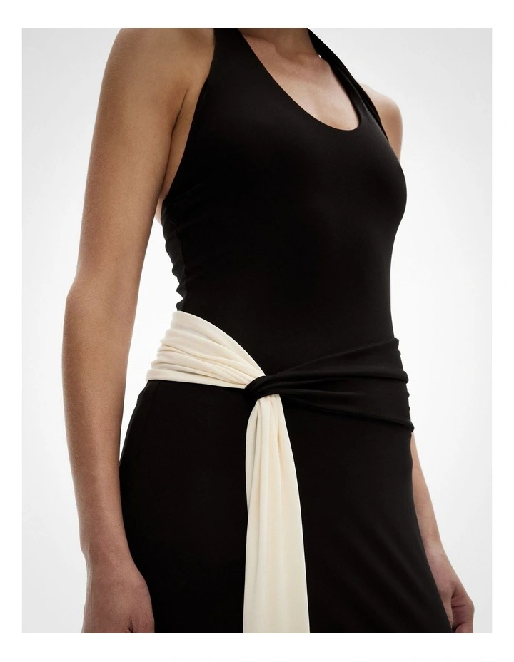 Contrast Drape Dress in Black Multi image 5