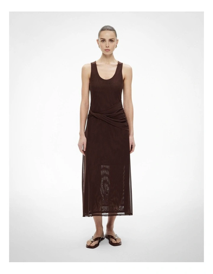 Twist Scoop Mesh Dress in Espresso image 1