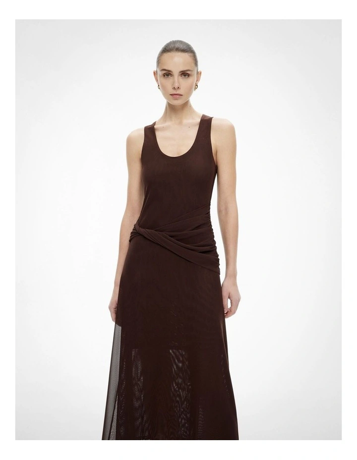 Twist Scoop Mesh Dress in Espresso image 2
