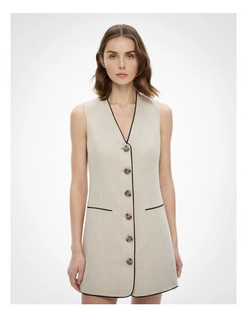 Contrast Piped Dress in Sand