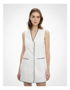 Contrast Piped Dress in Fresh White