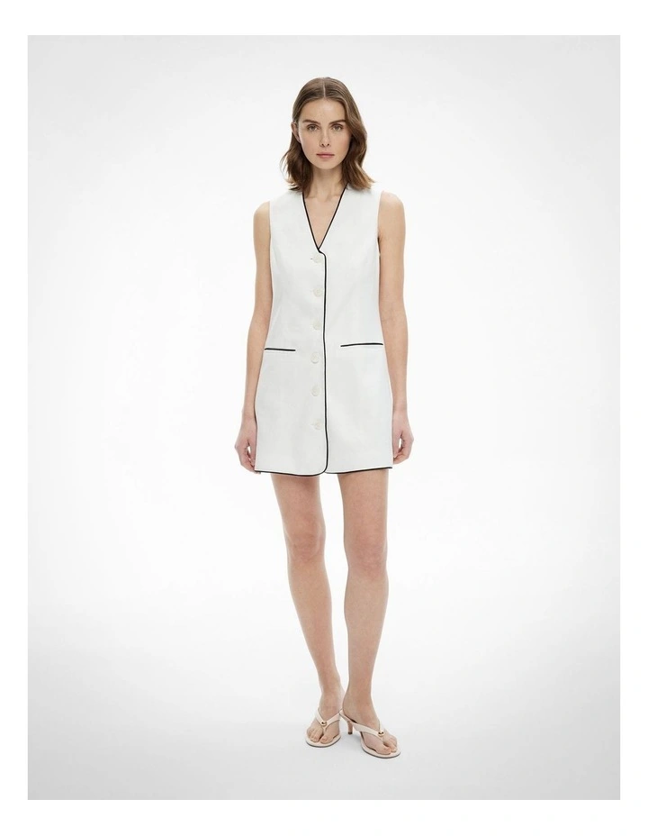Contrast Piped Dress in Fresh White image 2