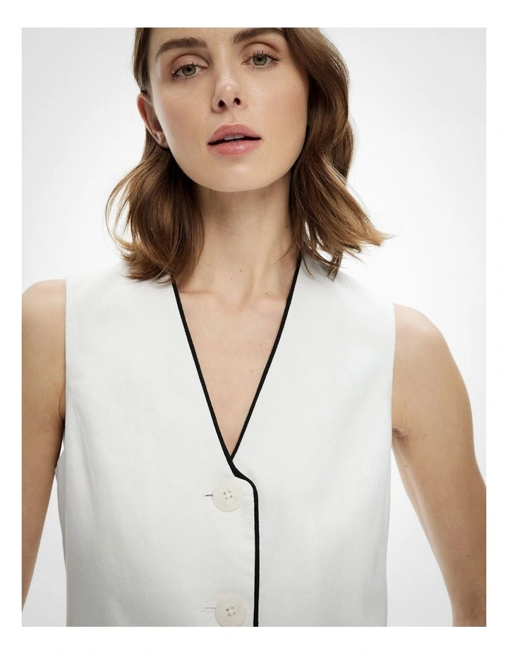 Contrast Piped Dress in Fresh White image 4