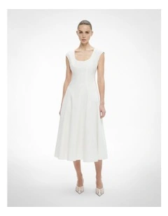 Cap Sleeve Panel Dress in Fresh White