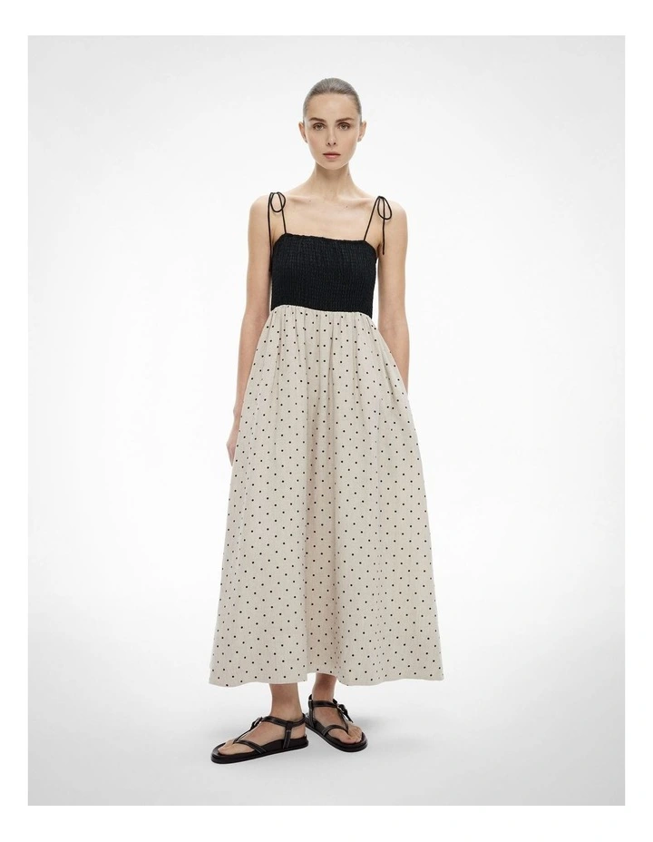 Shirred Maxi Dress in Sand Spot image 1