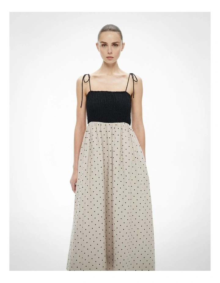 Shirred Maxi Dress in Sand Spot image 2