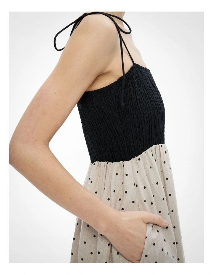 Shirred Maxi Dress in Sand Spot image 3