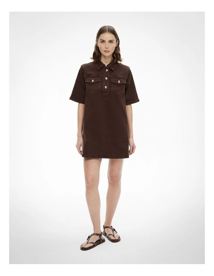 Denim T-shirt Dress in Espresso image 2