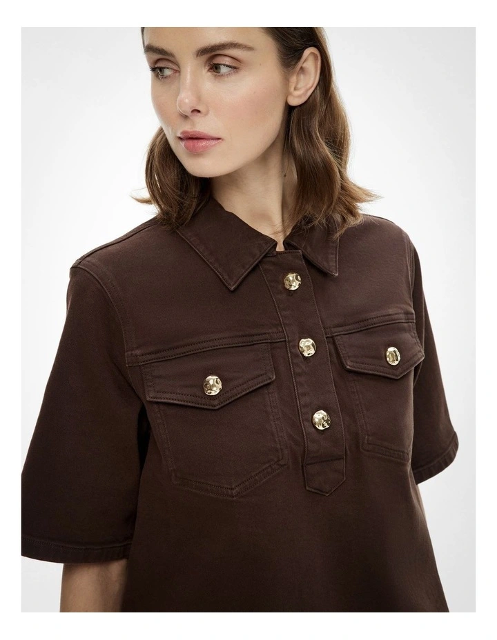 Denim T-shirt Dress in Espresso image 4