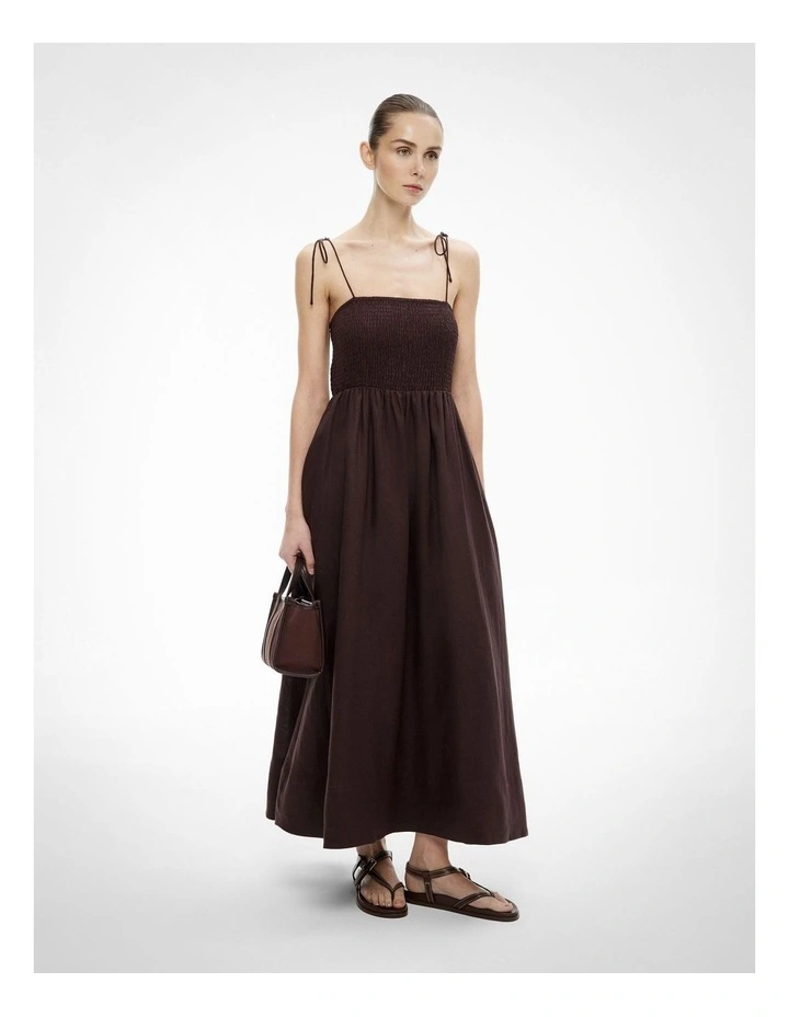 Shirred Maxi Dress in Espresso image 2