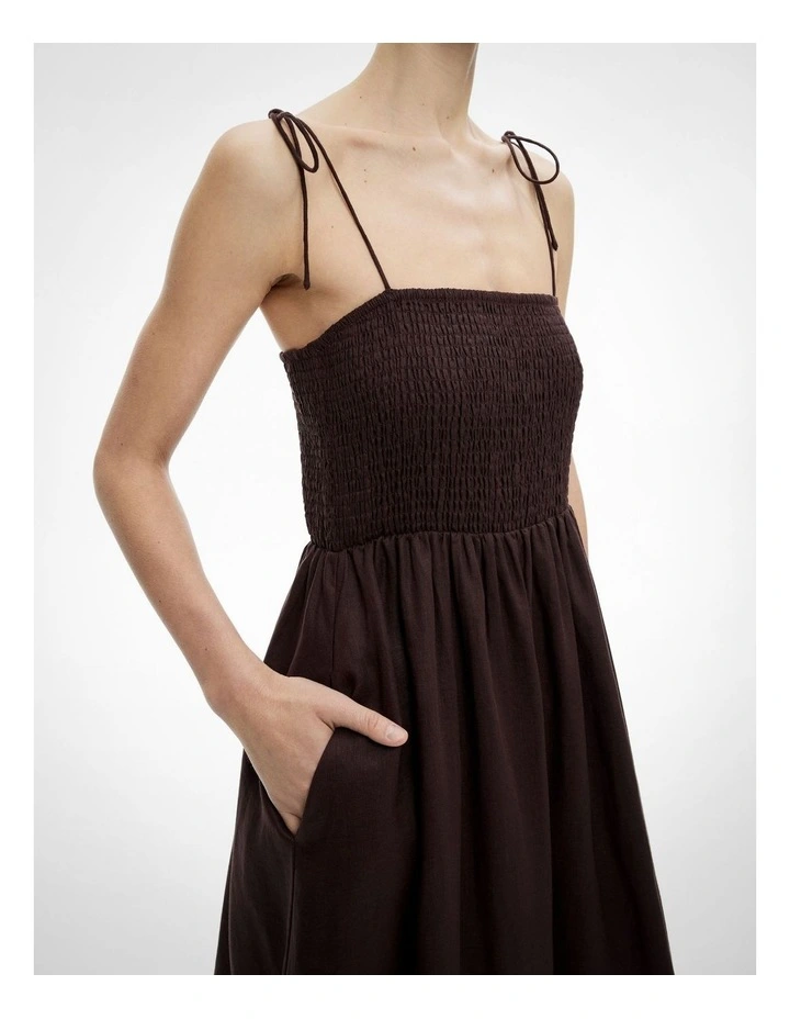 Shirred Maxi Dress in Espresso image 3