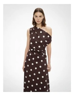 Asymmetrical Shoulder Dress in Espresso Spot