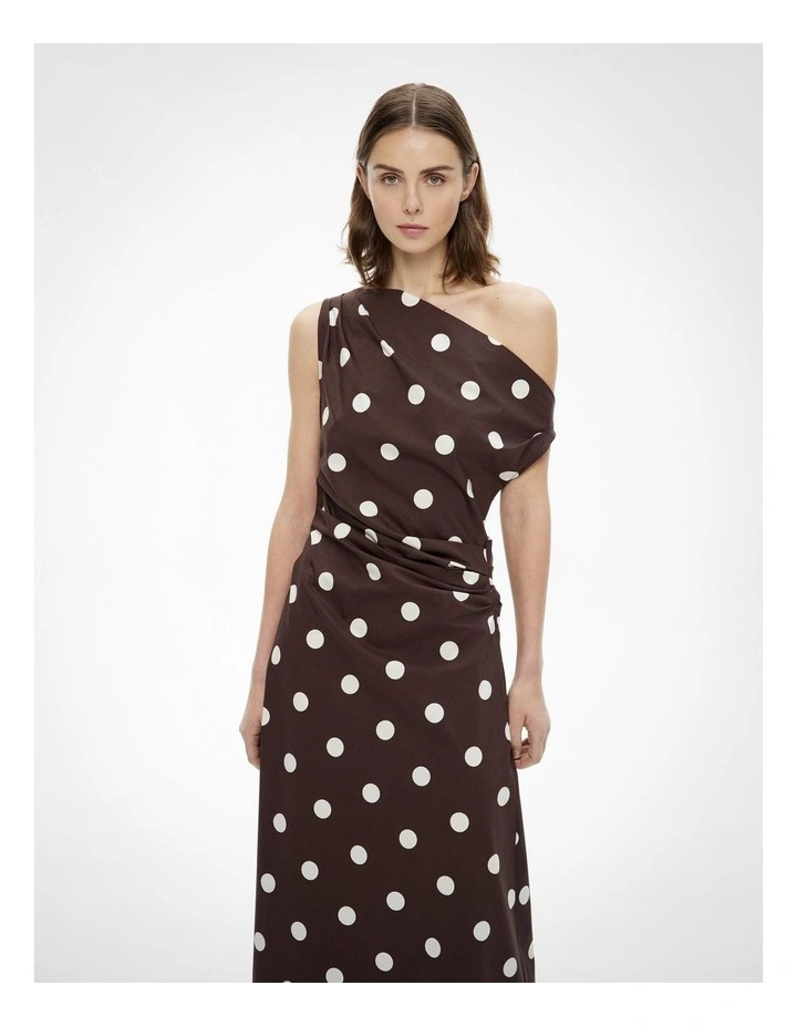 Asymmetrical Shoulder Dress in Espresso Spot image 1