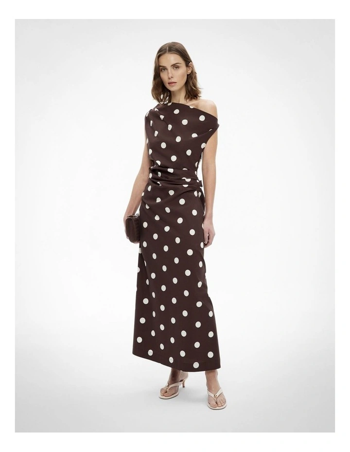 Asymmetrical Shoulder Dress in Espresso Spot image 2