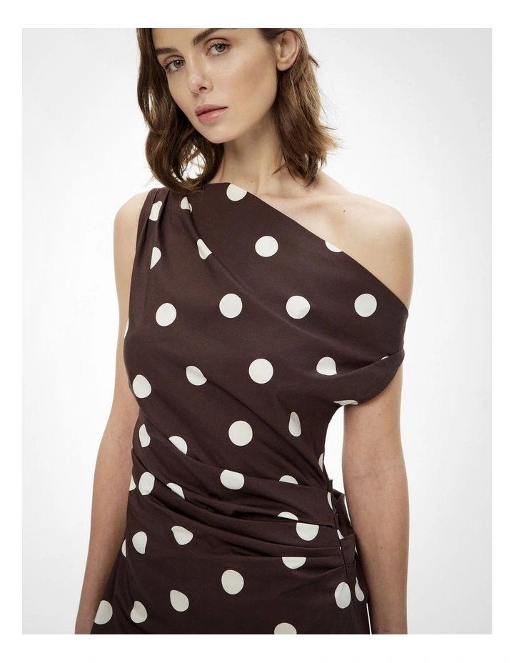 Asymmetrical Shoulder Dress in Espresso Spot image 3