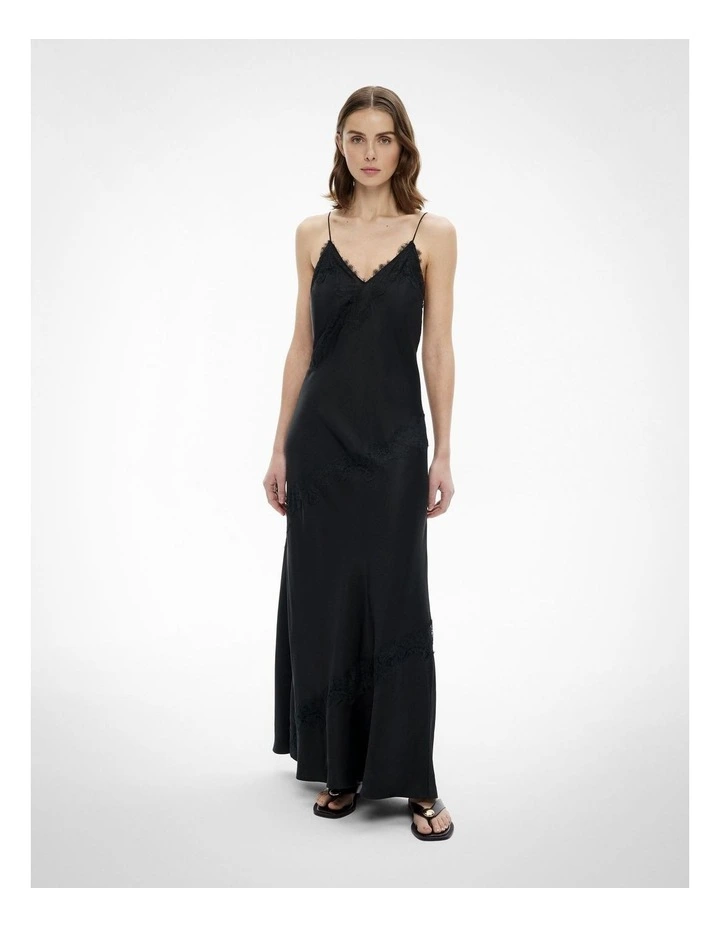 Lace Trim Maxi Dress in Black image 1