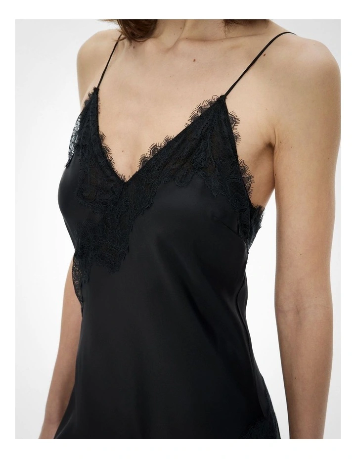 Lace Trim Maxi Dress in Black image 3