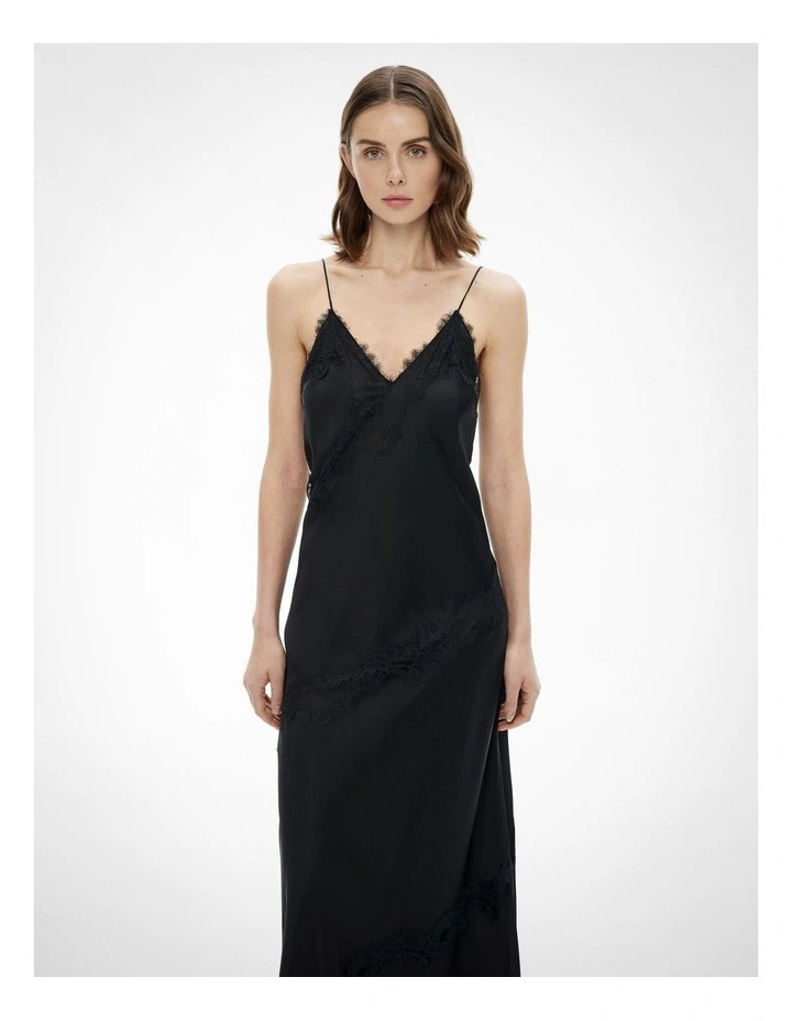 Lace Trim Maxi Dress in Black image 5