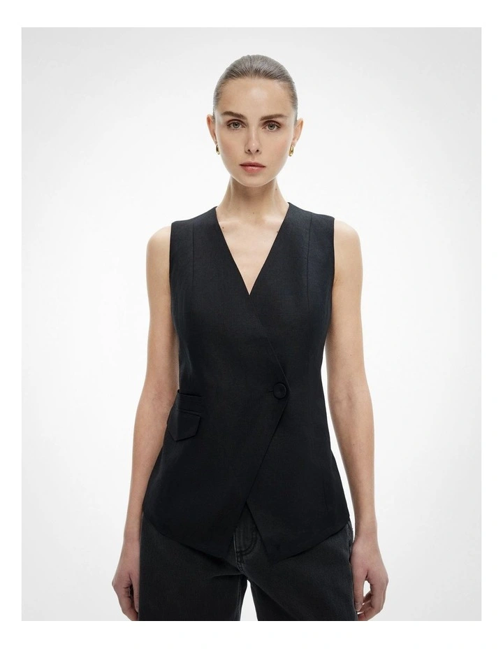 Overlap Button Vest in Black image 1