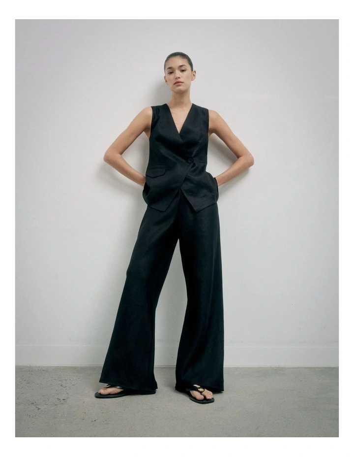 Overlap Button Vest in Black image 2