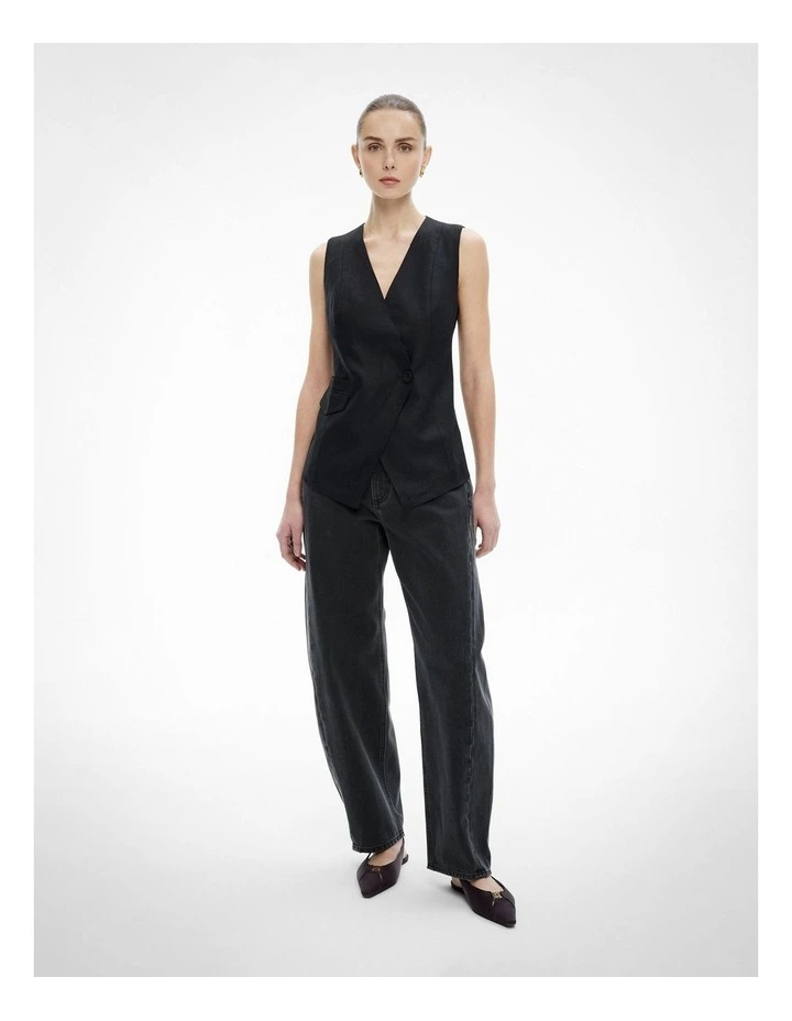 Overlap Button Vest in Black image 3