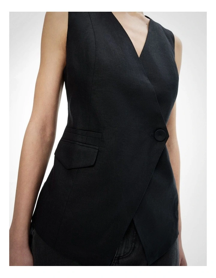 Overlap Button Vest in Black image 4
