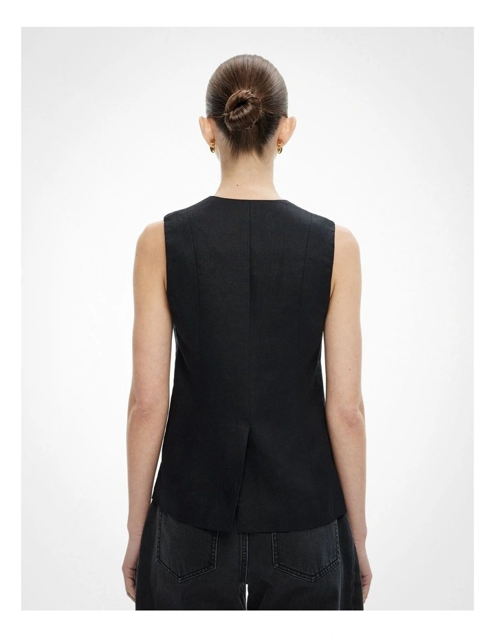 Overlap Button Vest in Black image 5