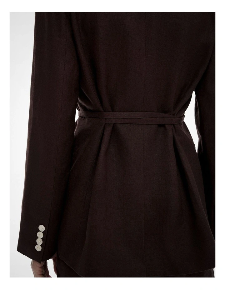 Tie Detail Linen Blazer in Espresso image 5