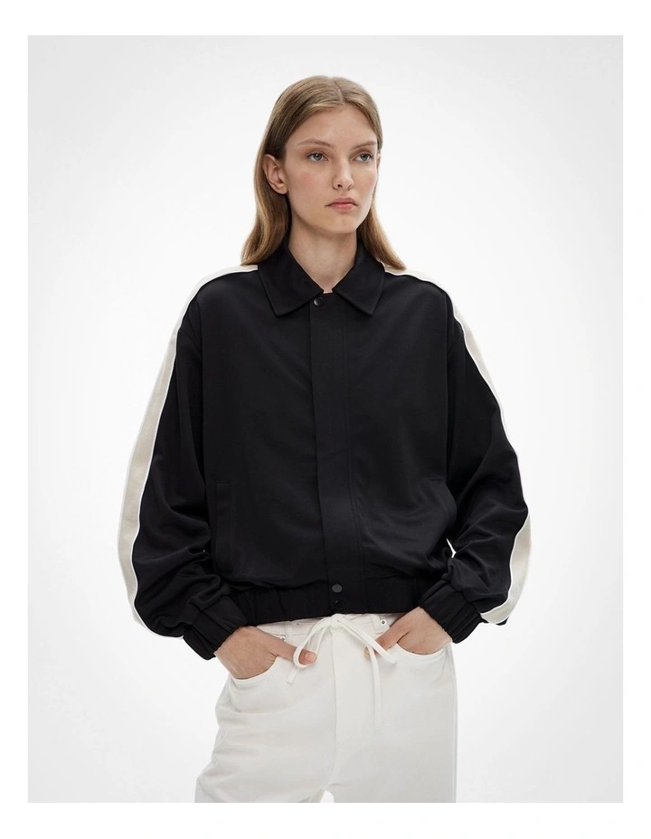 Zip Through Track Jacket in Black image 2
