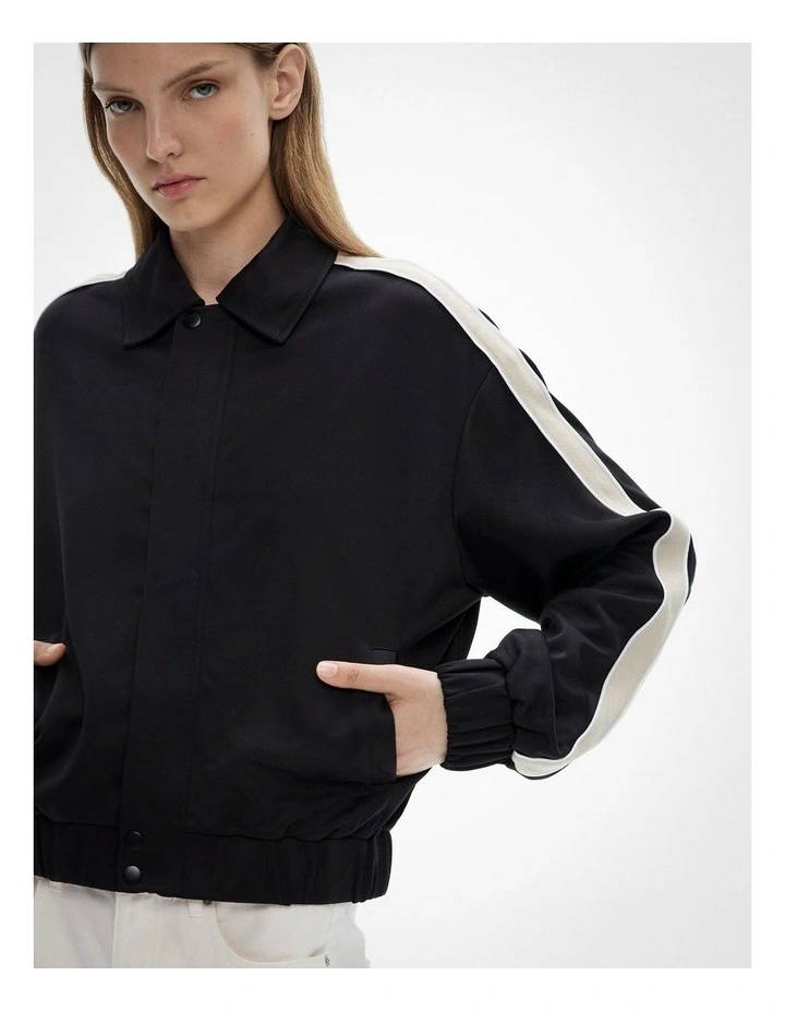Zip Through Track Jacket in Black image 3