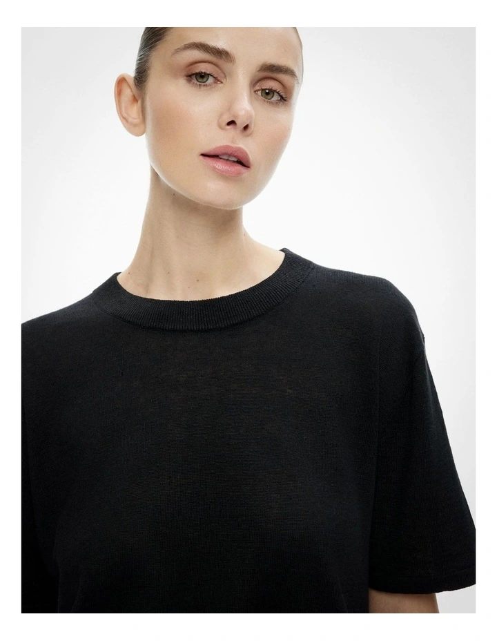 Linen Knit T-shirt in Black image 3