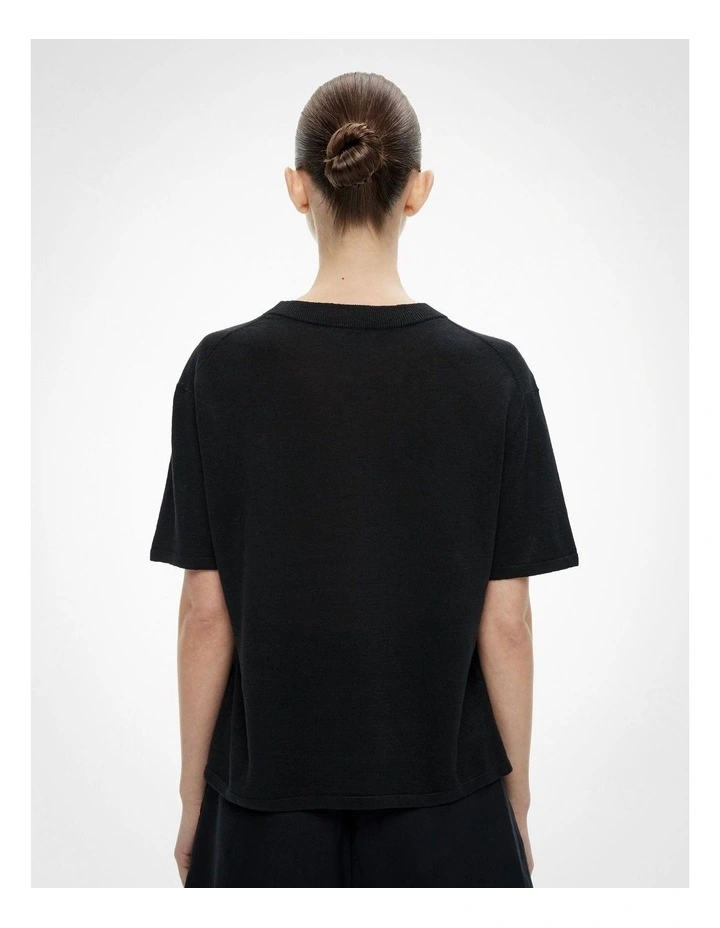 Linen Knit T-shirt in Black image 4