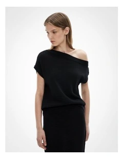 Off Shoulder Knit Top in Black