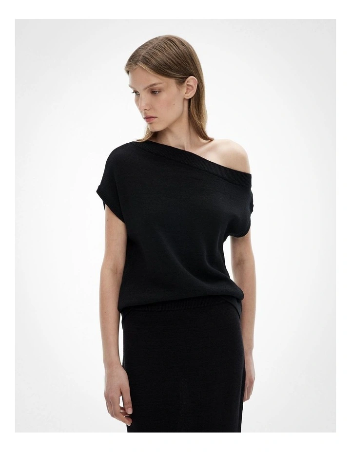 Off Shoulder Knit Top in Black image 1