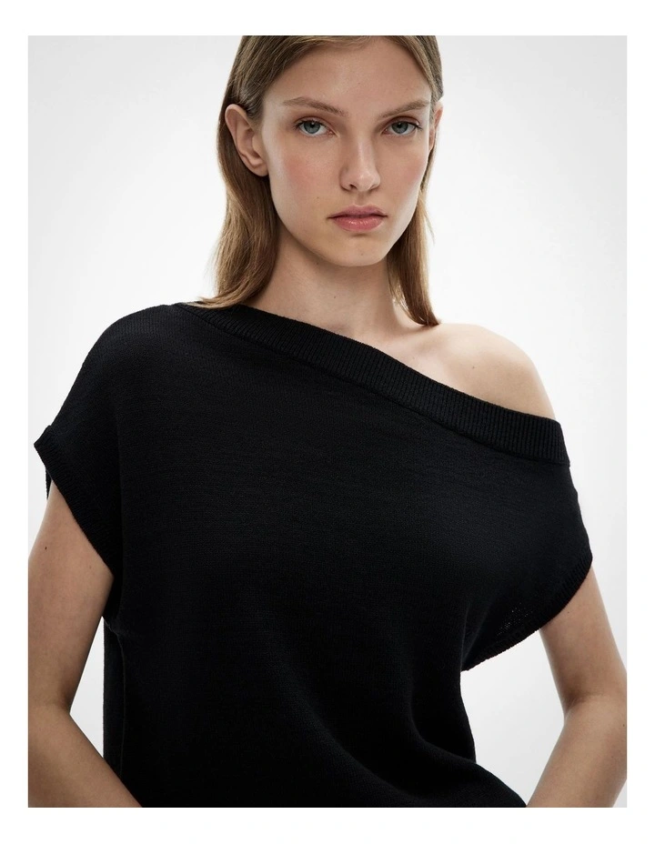 Off Shoulder Knit Top in Black image 3
