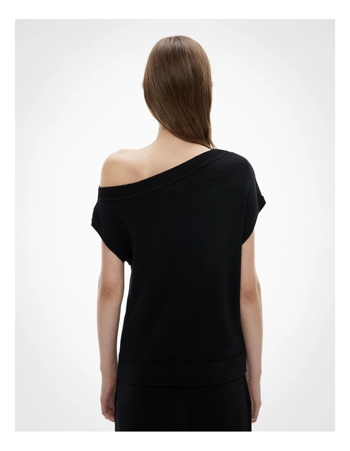 Off Shoulder Knit Top in Black image 4