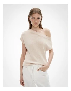 Off Shoulder Knit Top in Sand