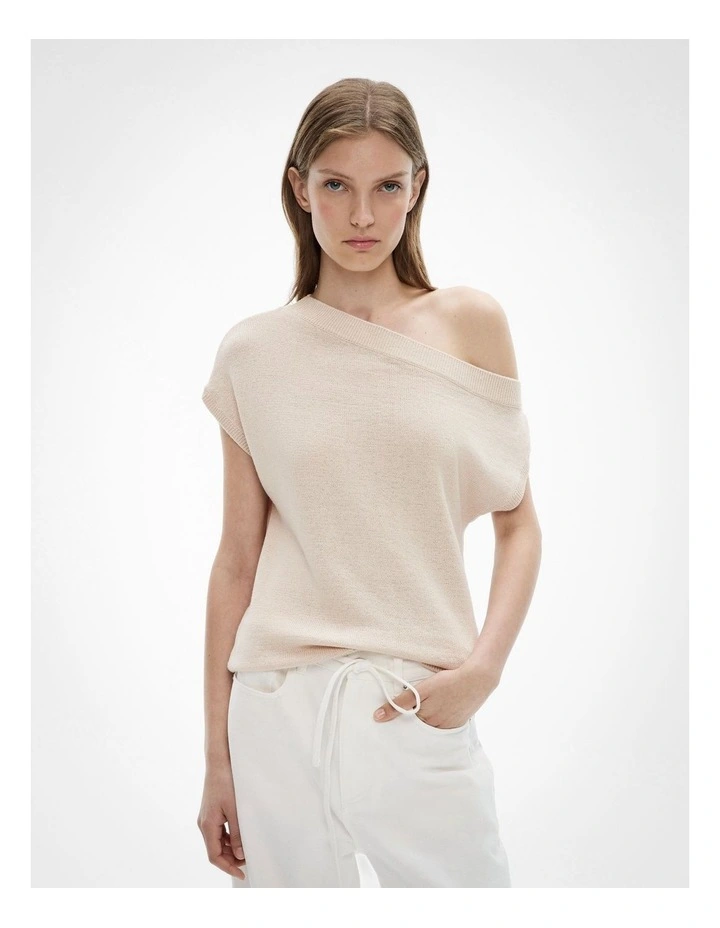 Off Shoulder Knit Top in Sand image 1