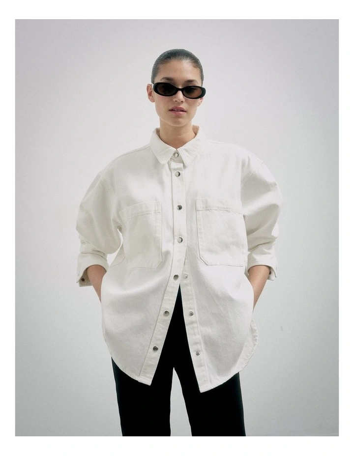 Denim Snap Shirt in Parchment image 2