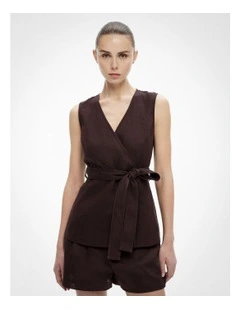 Longline Linen Vest in Espresso