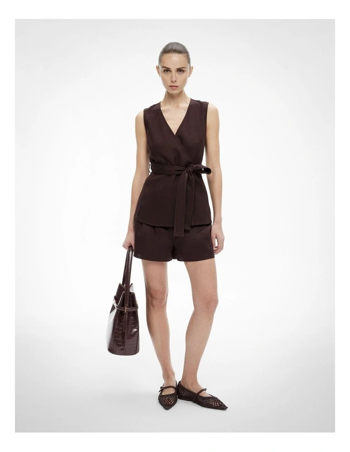 Longline Linen Vest in Espresso image 2