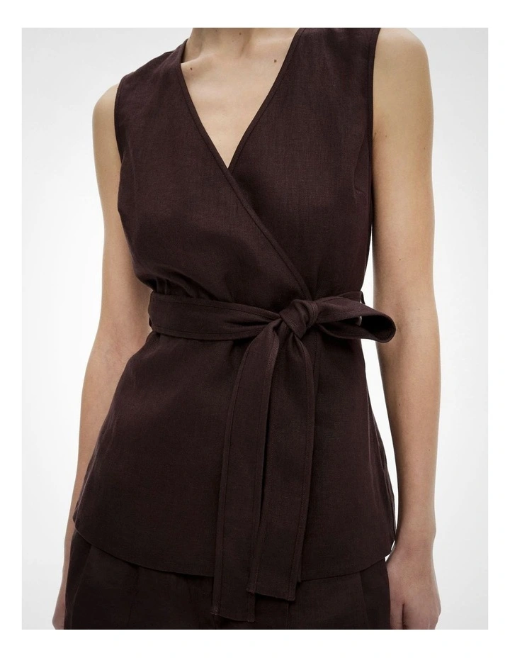 Longline Linen Vest in Espresso image 3